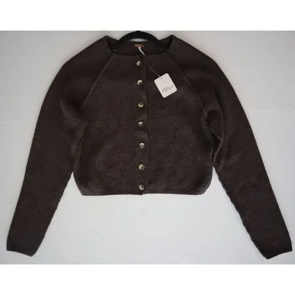 Free People OB2127408 Women's Sz XS Chocolate Brown Sydney Shrunken Cardigan - Picture 6 of 8